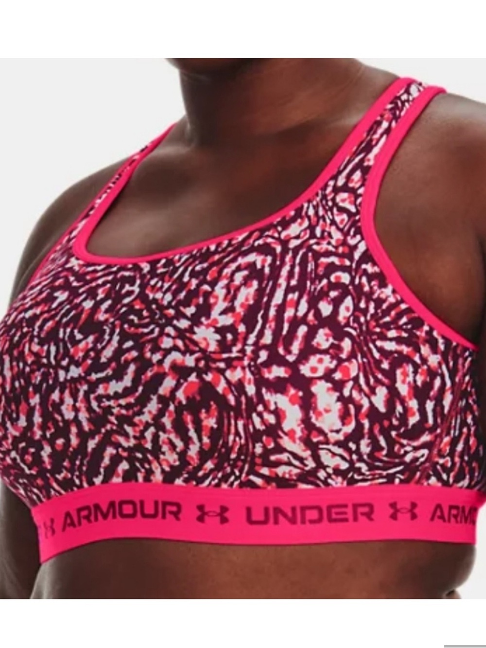 🆕 Under Armour Hot Pink Sports Bra XL camo print Compression Watermelon electric